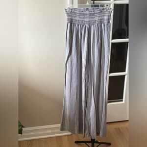 Rewash Wide Leg Smocked Waist Striped Pants in Light Blue and White